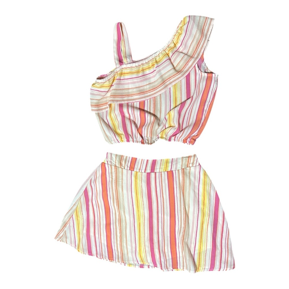 Speechless Crop Top & Skirt Set - Pink, Coral, Yellow